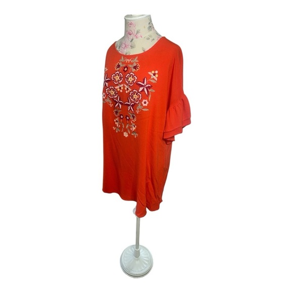Impressions Orange Embellished Flounce Short Sleeve Blouse - Picture 4 of 10